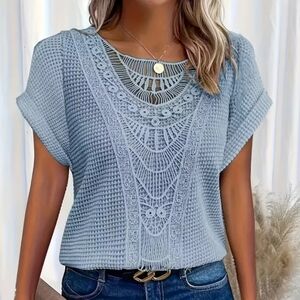 Blue waffle knit top